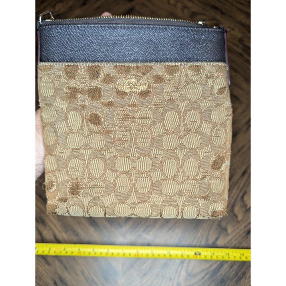 Coach Crossbody Shoulder Bag Black Leather Brown Cloth